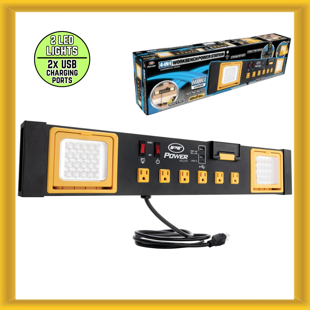 Performance Tool 1000LM 120V Workbench Power Station with built-in LED Lighting