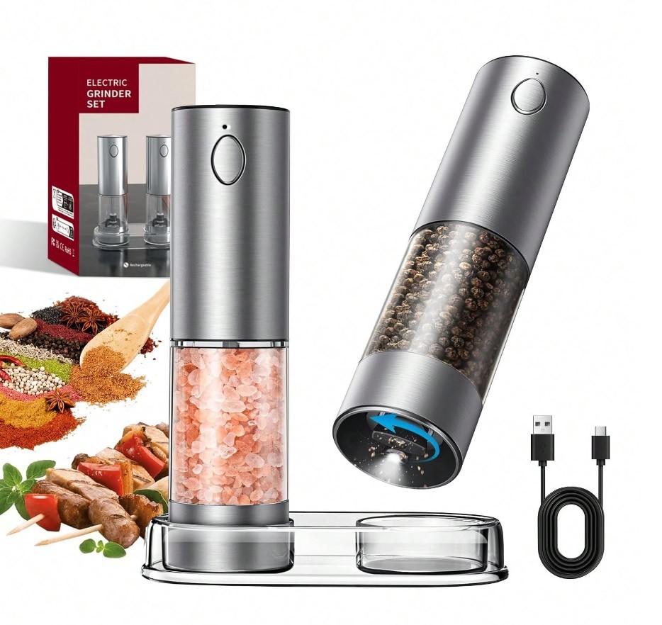 2Pcs Electric Salt Pepper Grinder Set USB Rechargeable LED Light gallery