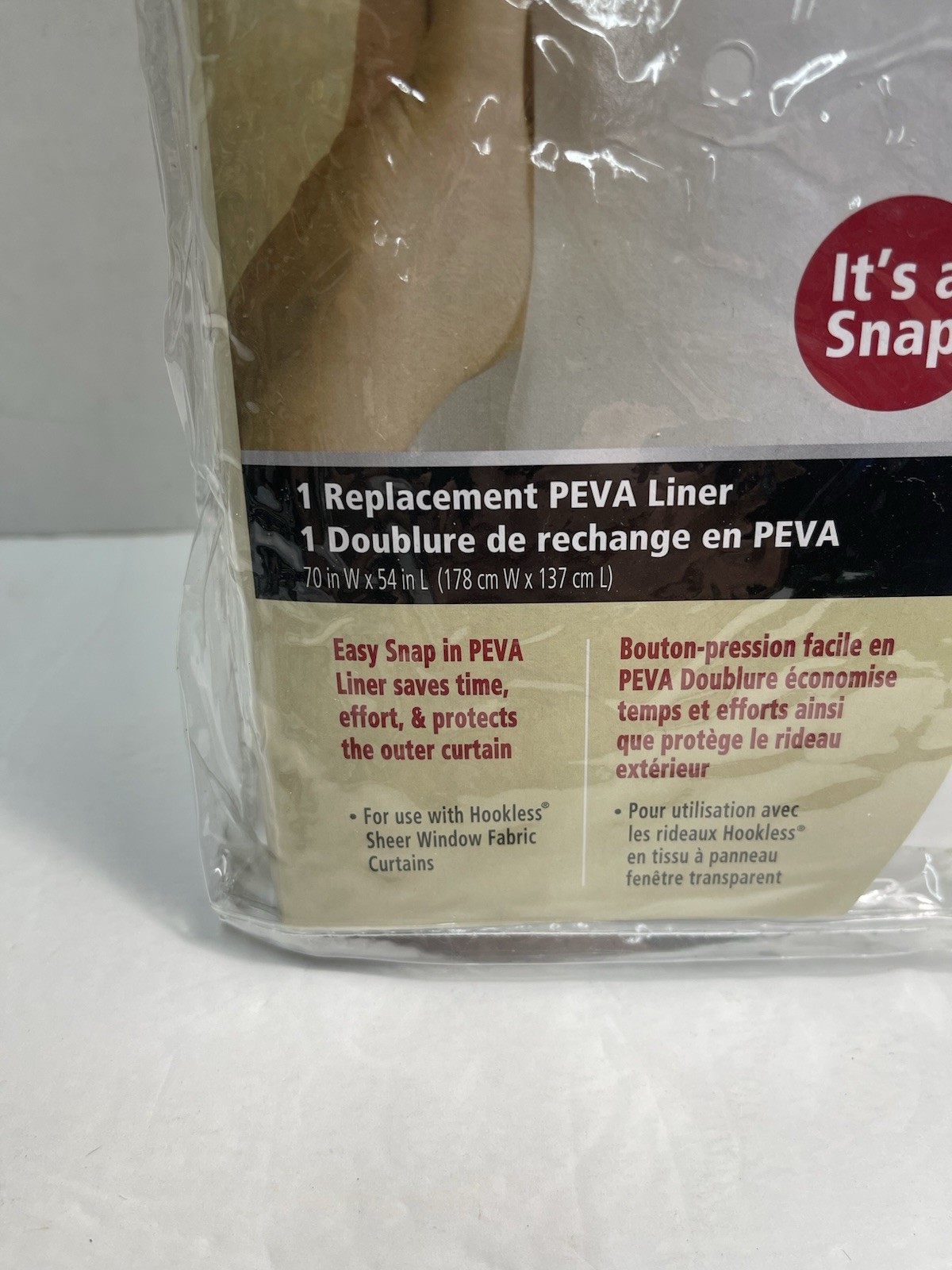 Hookless It's A Snap! PEVA Snap-In Replacement Shower Curtain Liner 70x54" Frost gallery
