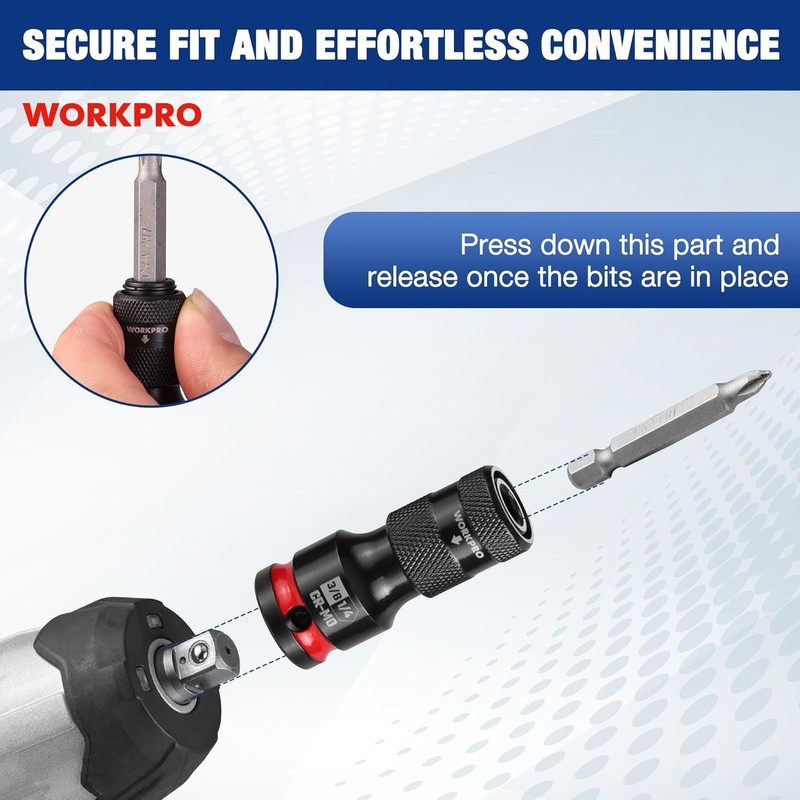 WORKPRO 1/2" 3/8" 1/4inch Quick Release Hex Impact Socket Adapter Bit Holder Set gallery
