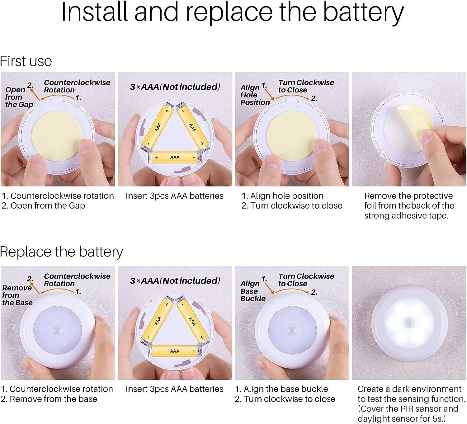 Motion Sensor Lights Indoor High Cri Stick On Stair Puck Lights Battery Operated gallery