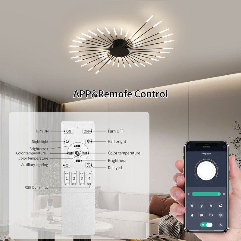 42-Light Fireworks LED Ceiling Light Flush Mount Dimmable App Remote Control gallery