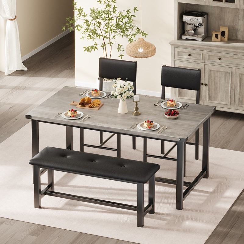 Space-Saving Modern Dining Table Set for 4, Kitchen Table with Bench & 2 Chairs gallery
