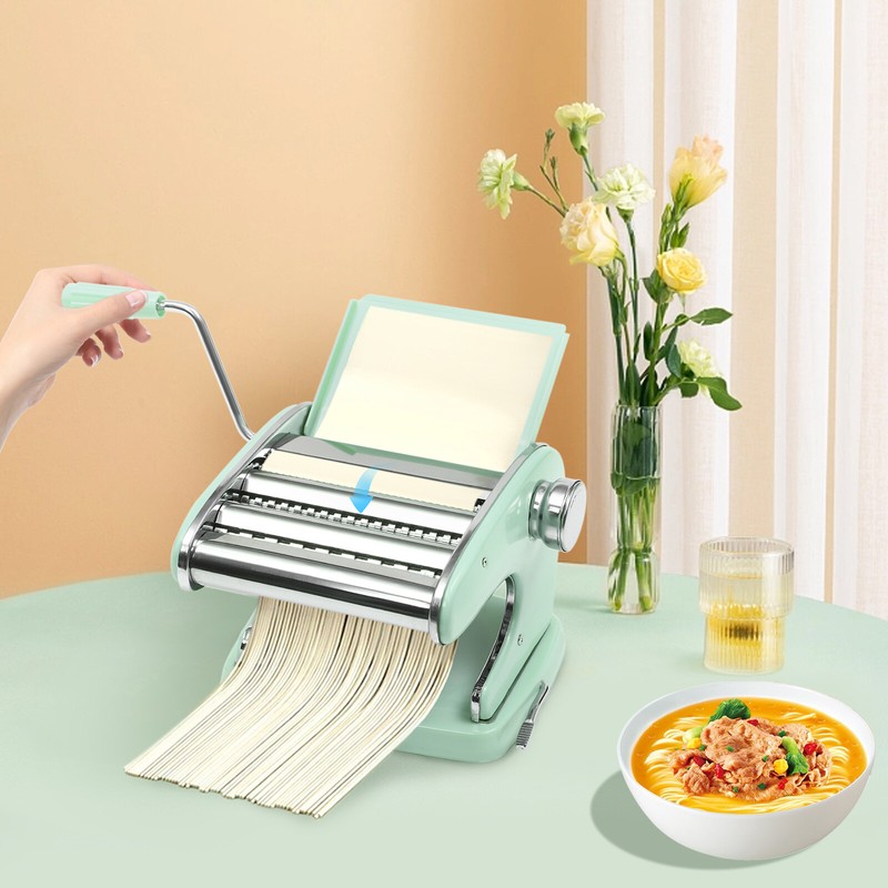 Green Manual Pasta Maker Machine W/ Adjustable Thickness Noodle Roller& Cutter gallery