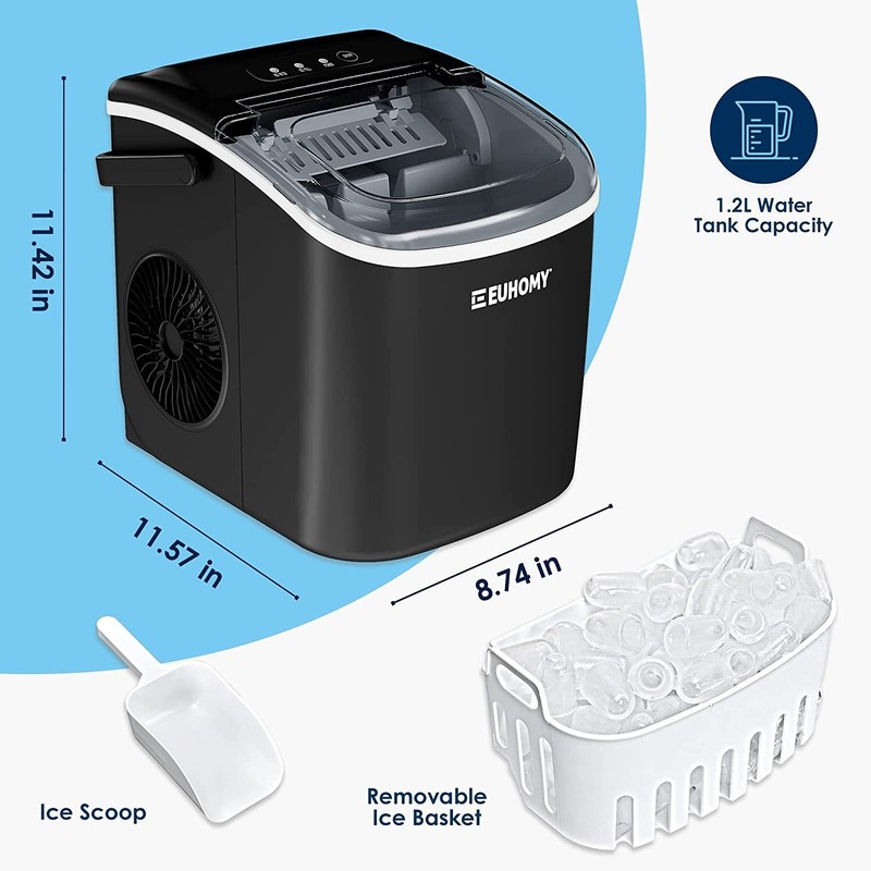 Euhomy Ice Maker Machine Countertop with Handle 26lbs/24H 9 Bullet Ice Cubes ... gallery
