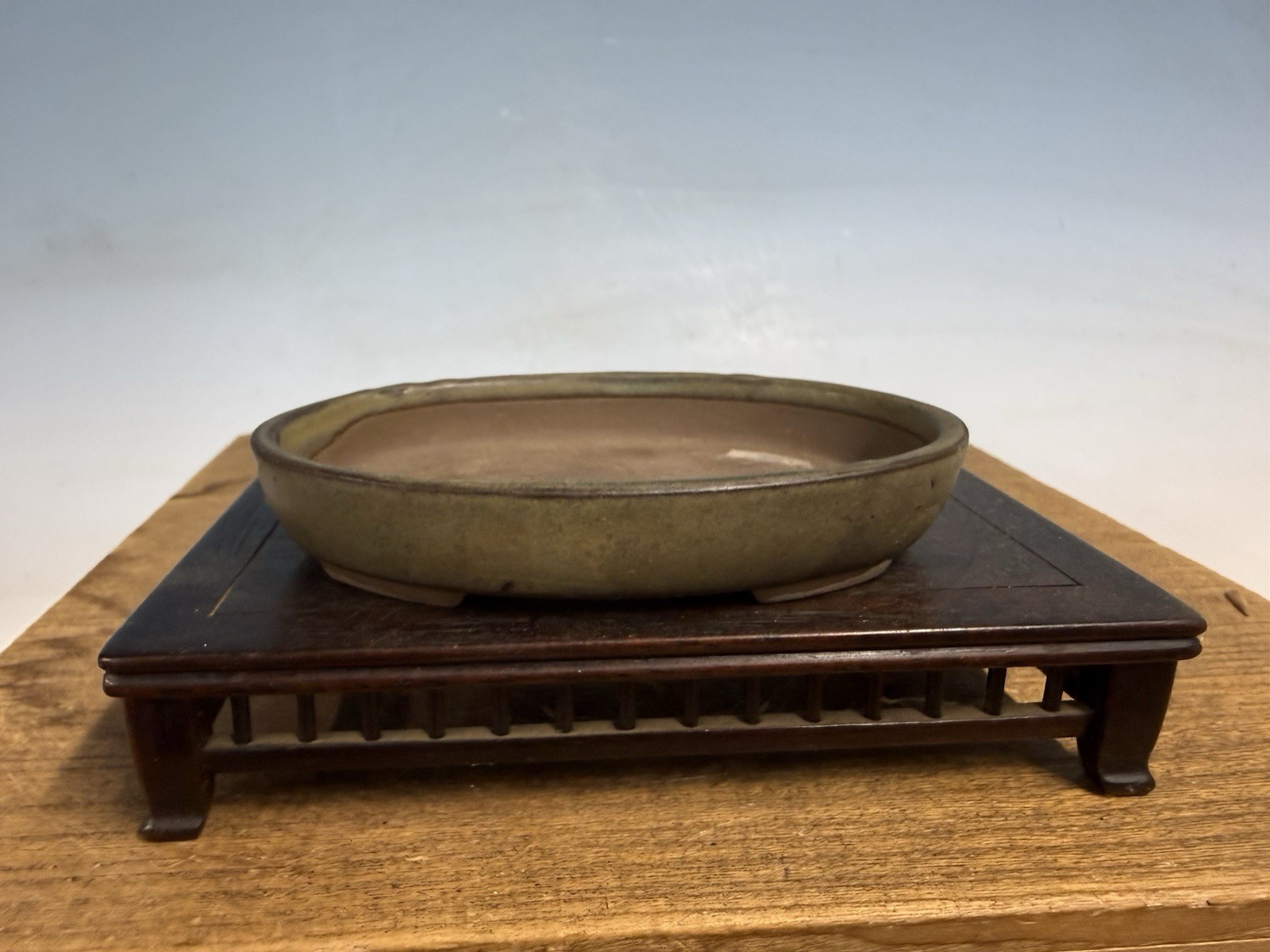 Japanese Unknown Maker Shohin Sized Bonsai Tree Pot 4 5/8” Unique Color Glazed gallery