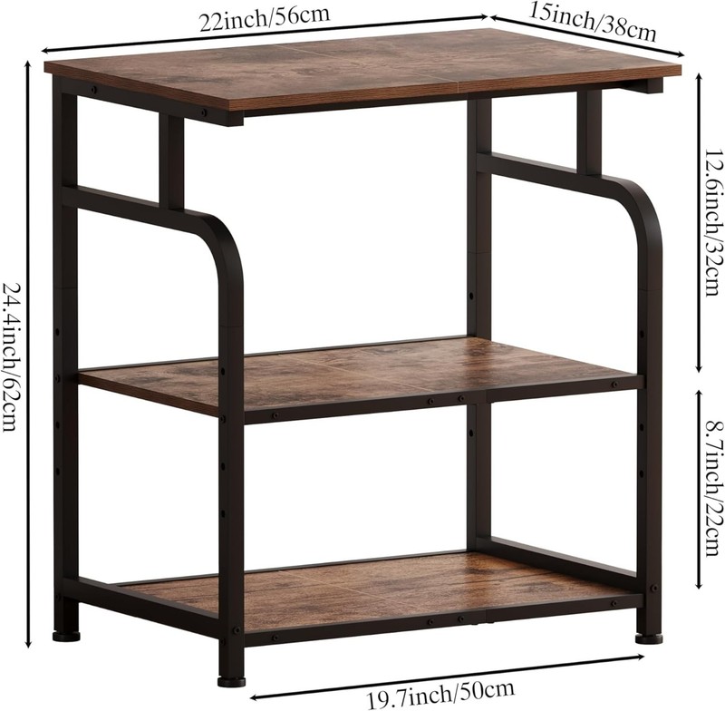 3-Tier Rolling Printer Stand with Adjustable Shelf Rustic Brown gallery