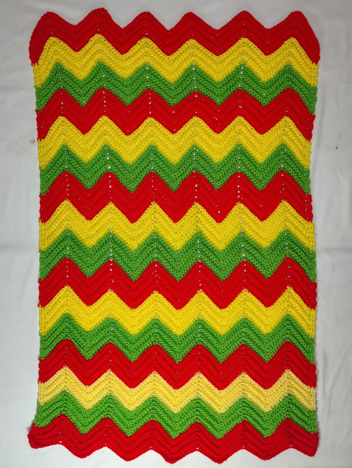Vintage Rasta Knit Handmade Afghan Throw Blanket Chevron Pattern gallery