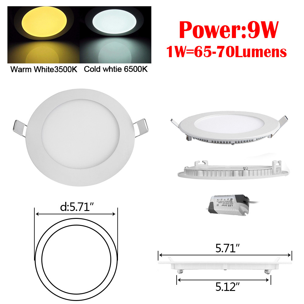 9/12/15/18/21W Cool LED Recessed Ceiling Panel Lights Bulb Lamp Fixture 85-265V gallery