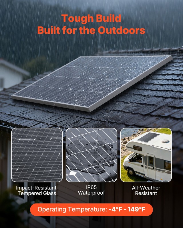 VEVOR 100W Monocrystalline Solar Panel High-Efficiency PV Module Solar Panel gallery