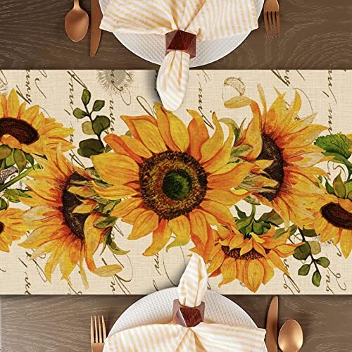 Fall Sunflowers Table Runner, Vintage Spring Summer Table Runner 13''X72'' gallery