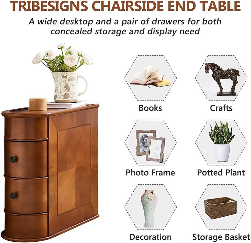 Tribesigns Narrow End Table Sofa Side Table Slim Wood Nightstand with 2 Drawers gallery