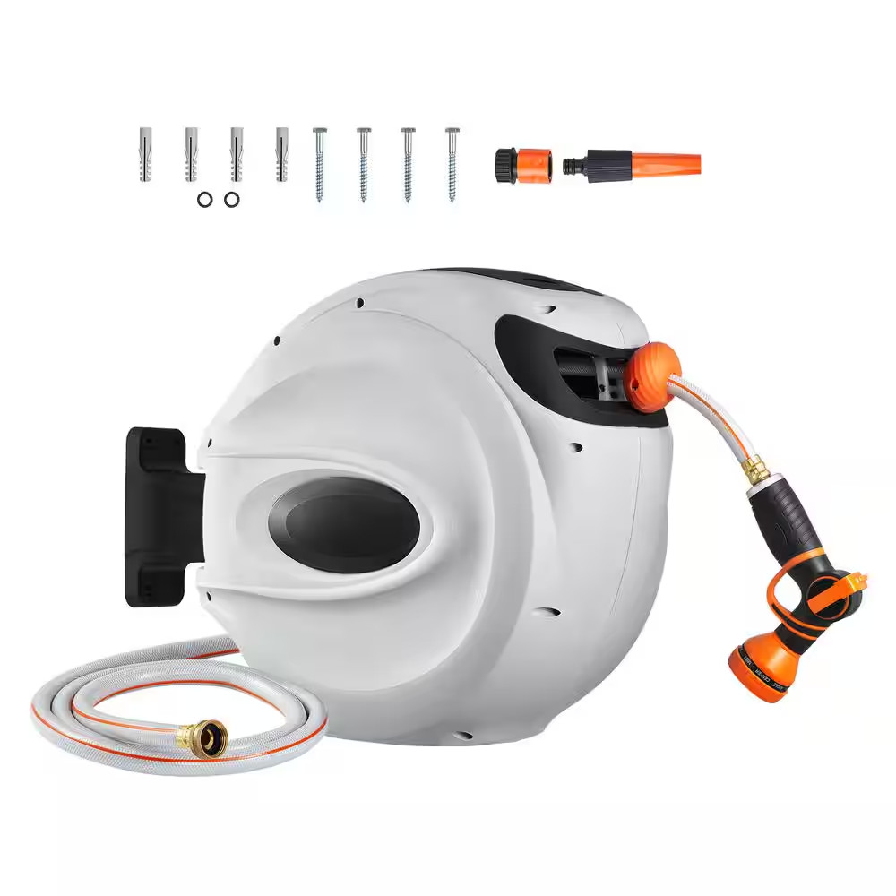 Retractable Hose Reel Features a 5/8 In. Dia X 65 Ft. Garden Water Hose, Equippe gallery