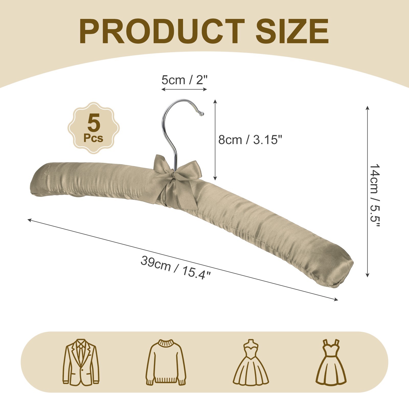 5Pcs Satin Padded Hangers 15 Inch Blouse Hangers for Women Light Tan gallery