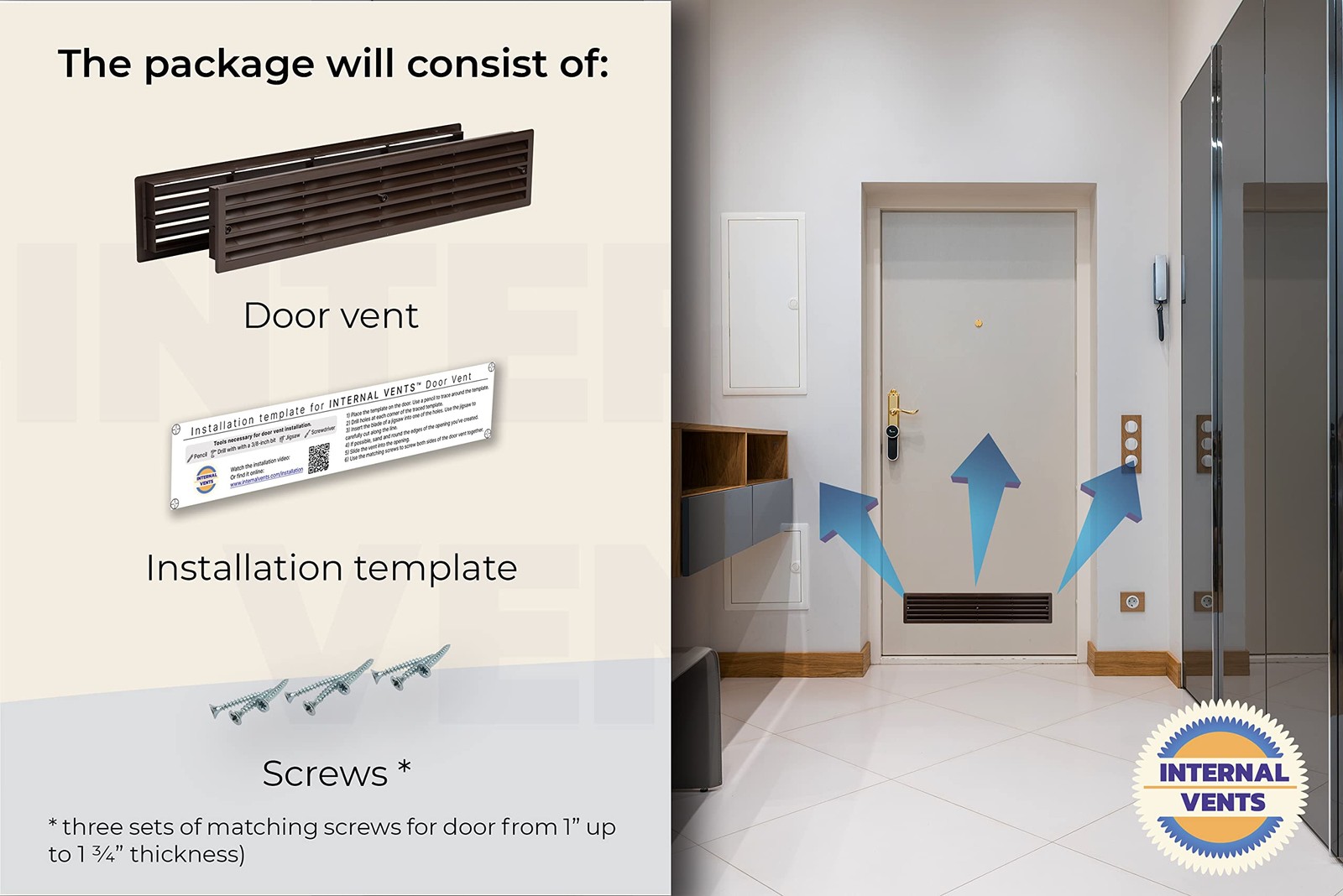 INTERNAL VENTS Door Vent for Interior Doors 16 7/8" x 3" - Two Sided Door Lou... gallery