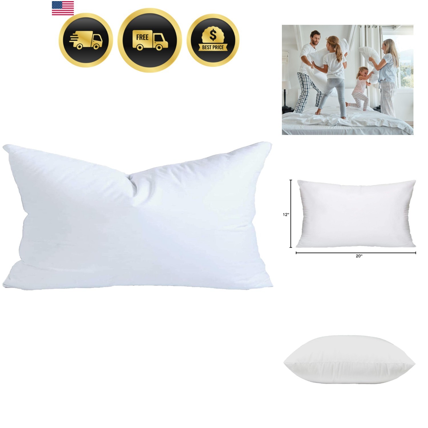 12x20 Inch Synthetic Down Alternative Rectangle Pillow Insert Form Stuffer fo... gallery