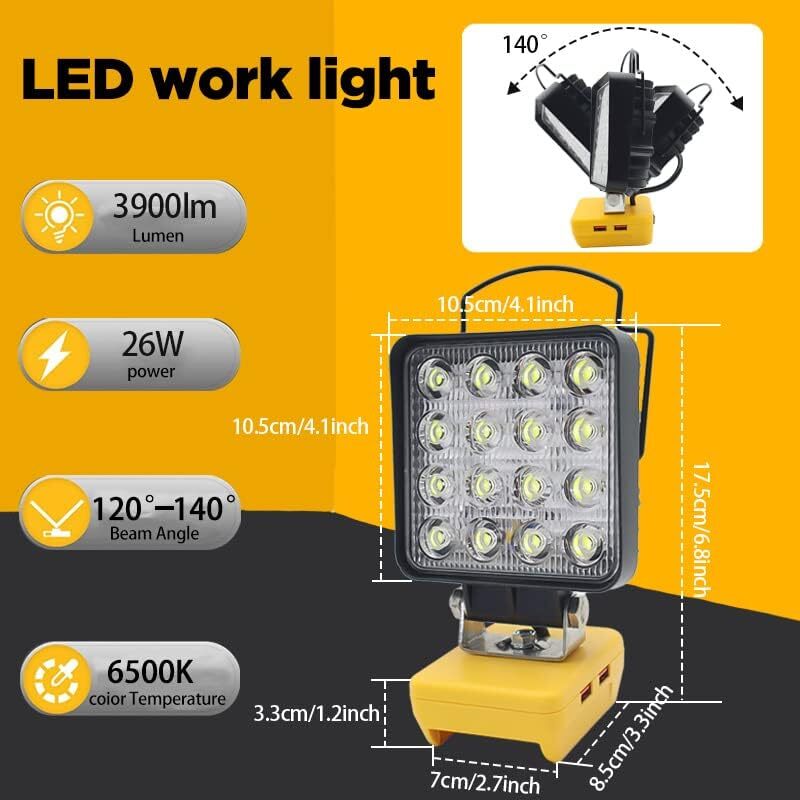 3400LM Cordless LED Work Light Spotlights for Dewalt 20v Battery 34W Outdoor gallery