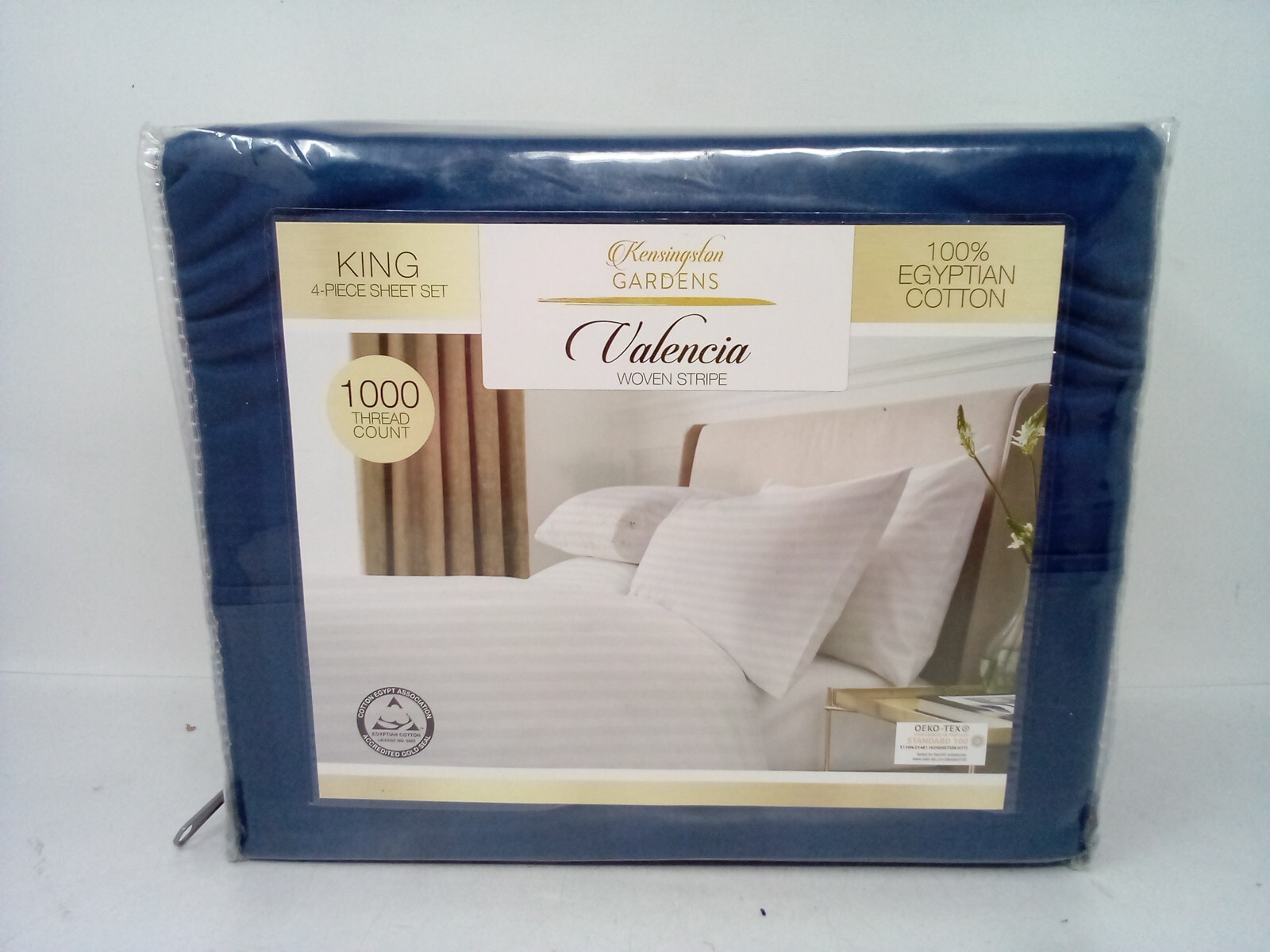 KENSINGSTON GARDEN Valencia Light Blue Striped 1000 Thread Count King Sheet Set gallery