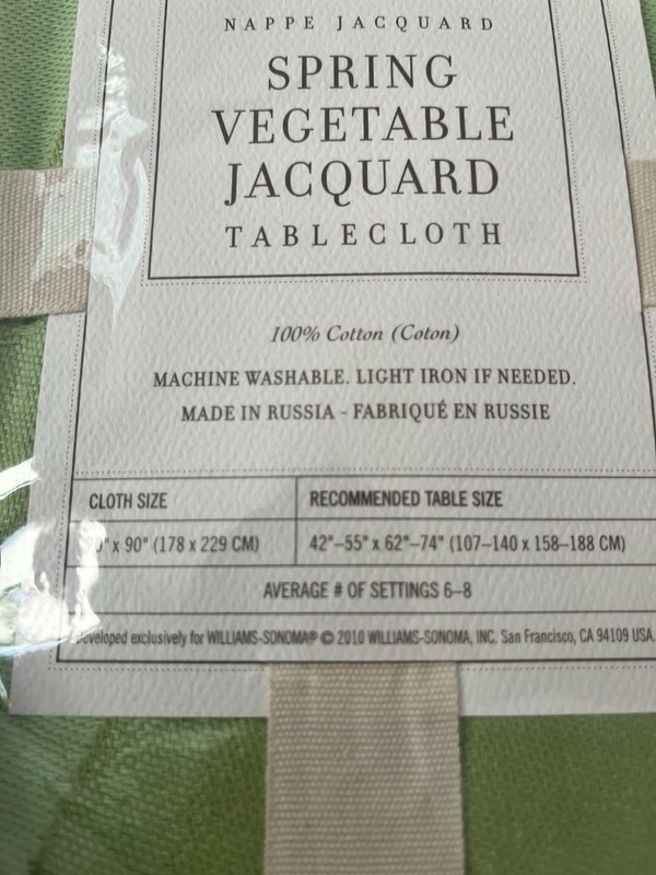 Williams Sonoma Spring Vegetable Jacquard Tablecloth 70”x 90” Green Rare NWT gallery