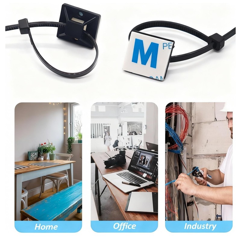 Strong Back-Glue Self Adhesive Cable Zip Tie Mounts Kit - 50 50 Set, Black gallery