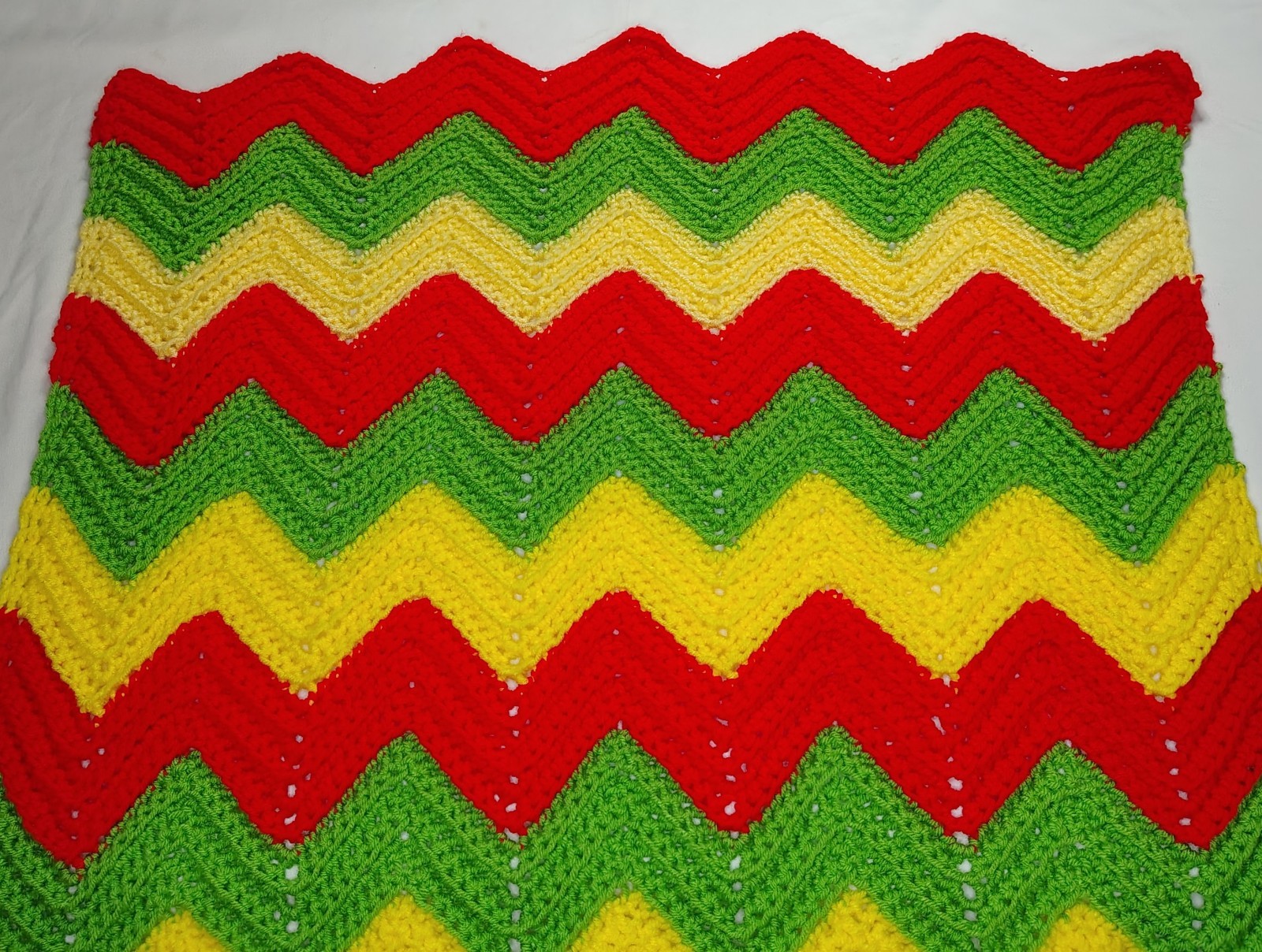 Vintage Rasta Knit Handmade Afghan Throw Blanket Chevron Pattern gallery