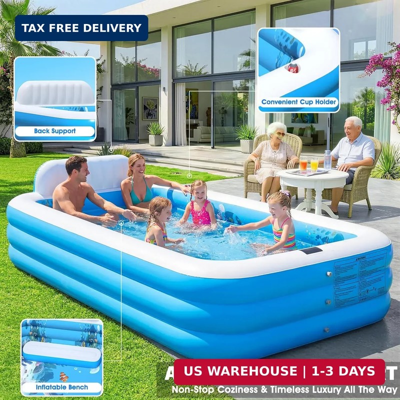 Extra Large Inflatable Pool with Lights,Upgraded Solar Powered Blow Up Pool for gallery