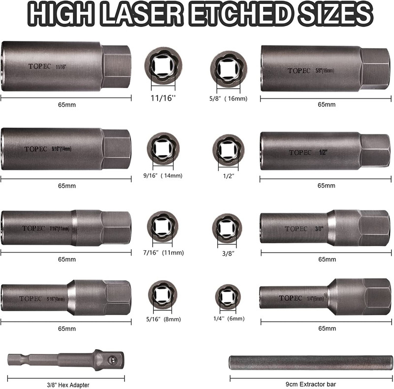 Stripped Bolt Extractor Impact Socket Set 10 PCS Damaged Bolt Remover Easy Out gallery