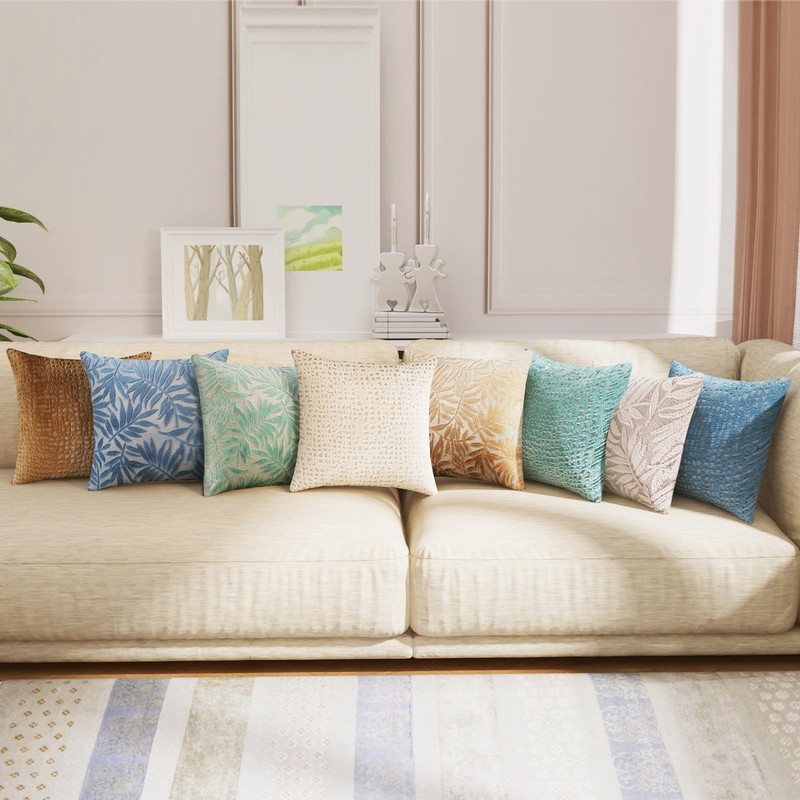 Leaf Cut Velvet Throw Pillow Covers Pack of 2, 18x18 Inch Accent Cushion Cove... gallery
