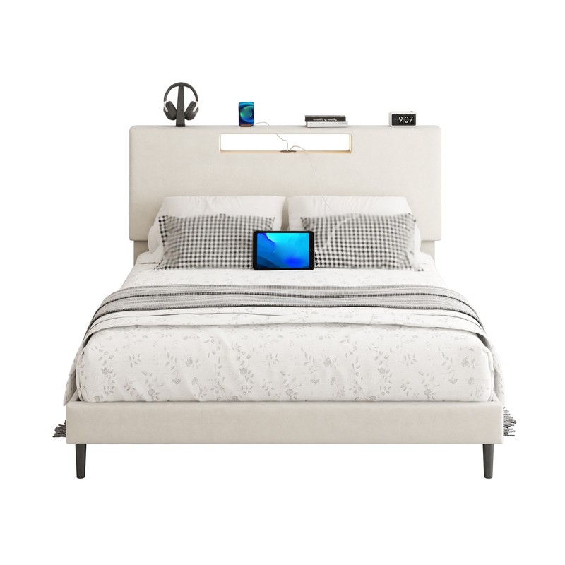 Full Size LED Upholstered Bed Frame Easy 40Minutes Assembly Complete HardwareKit gallery
