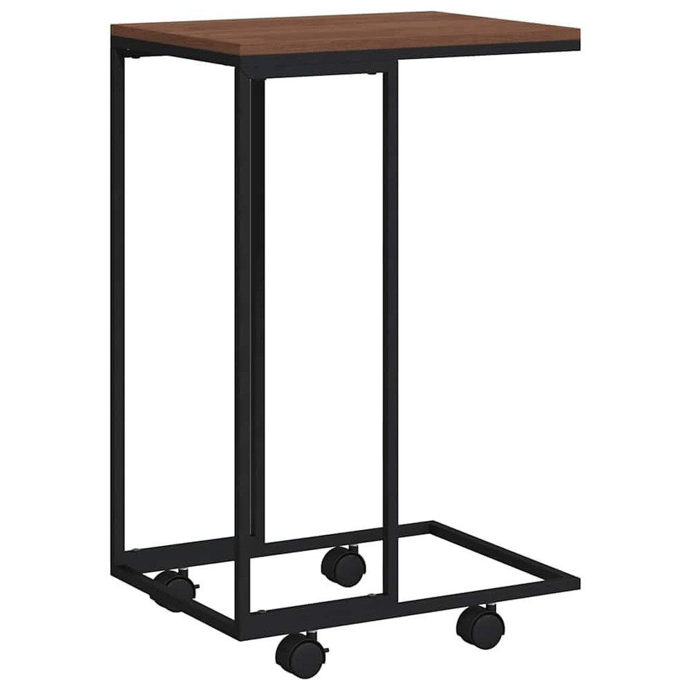Black Side Table with Wheels, C-Shaped Engineered Wood and Iron Frame, Ideal ...