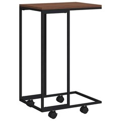 Black Side Table with Wheels, C-Shaped Engineered Wood and Iron Frame, Ideal …