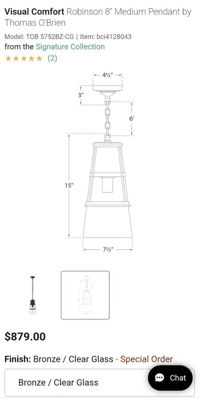 Visual Comfort Robinson 8" Medium Pendant by Thomas O'BrienModel: TOB 5752BZ-CG gallery