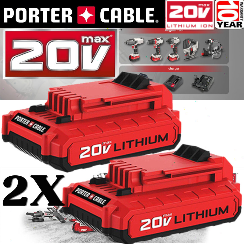 2PACK for PORTER CABLE 20V 20 Volt Lithium Battery / Charger Max PCC680L PCC685L