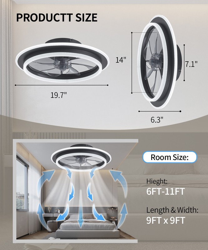 20" Flush Mount Ceiling Fan Light with APP Remote Control 3000-6000K Dimmable gallery