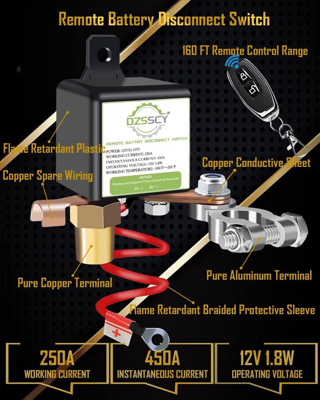 Remote Battery Disconnect Switch 12V 250A, Anti-Theft Kill Switch for Car, Truck gallery