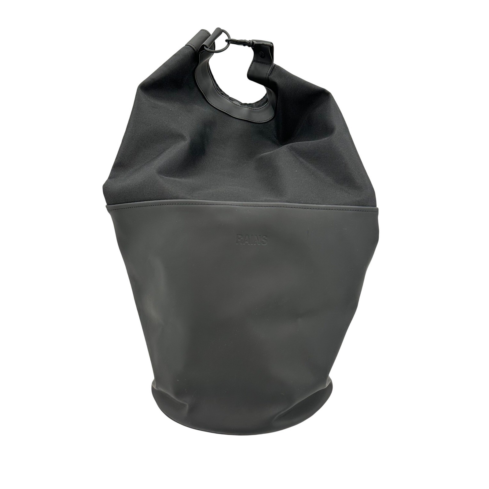 RAINS Spin Rolltop Bucket Sling Bag Black Drawstring Backpack Waterproof Large 3