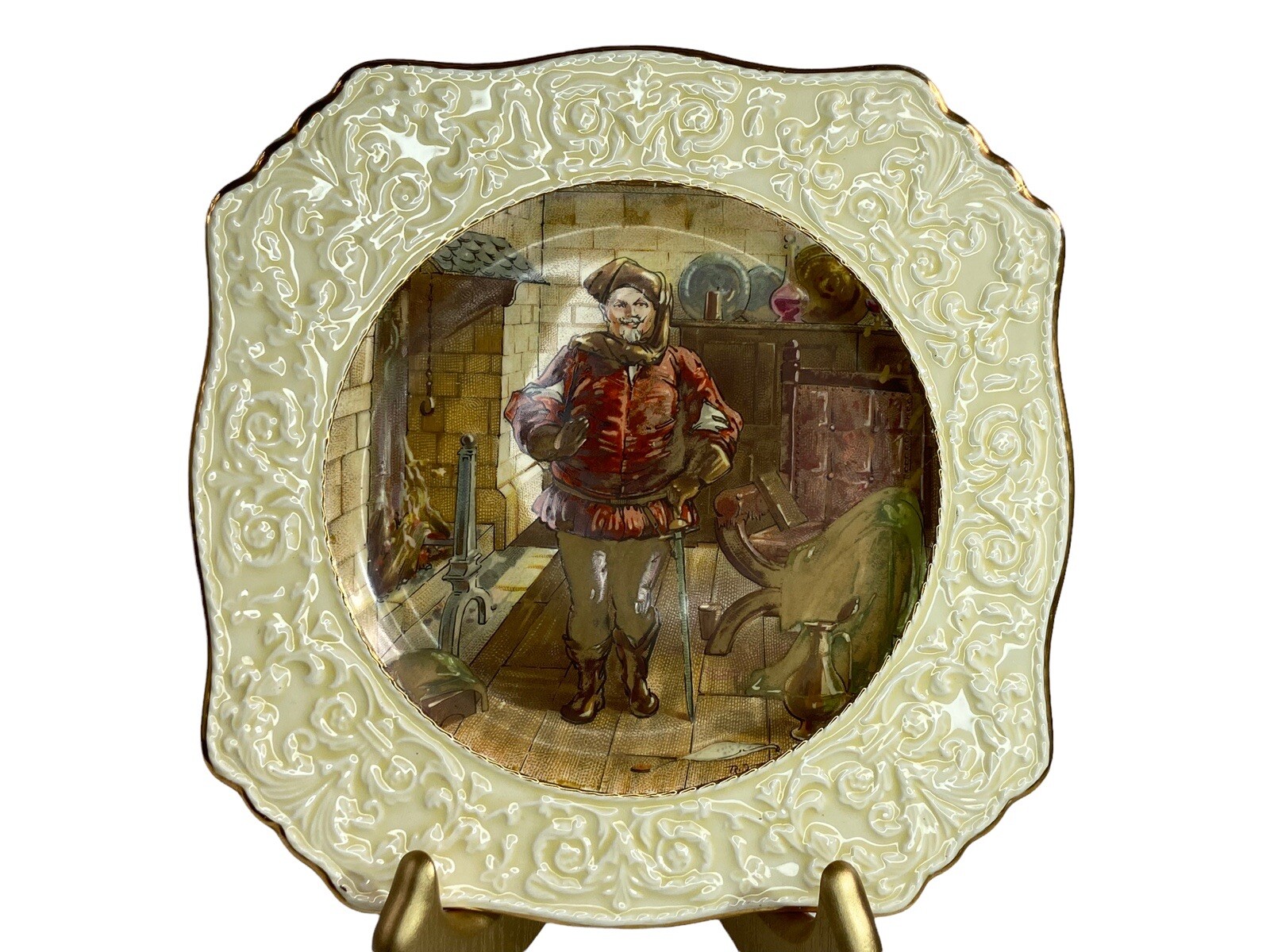 Antique Crown Devon Innkeeper Wall Plate 8.5" Square Hand Painted Staffordshire gallery