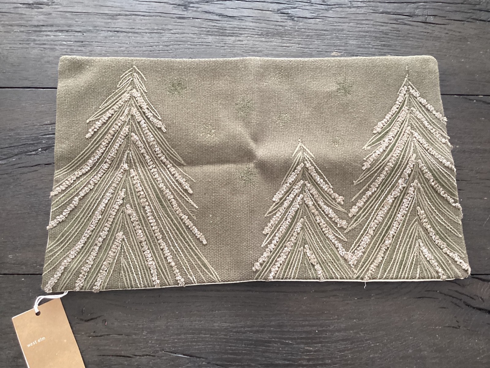 West Elm Wispy Tree Pillow Cover dark olive green 12”x21” gallery