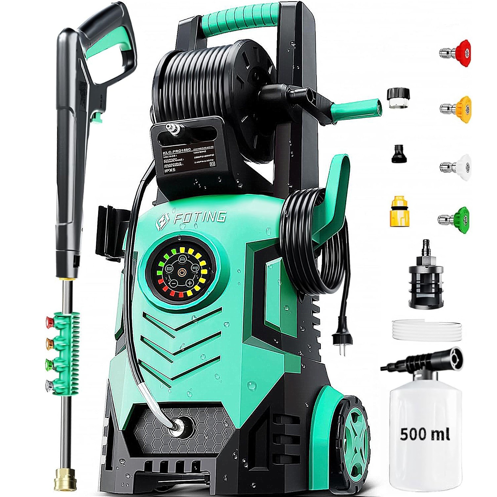 FOTING 5000-PSI, 2.3-3.3 GPM Adjustable Electric Pressure Washer with 4 Nozzles gallery