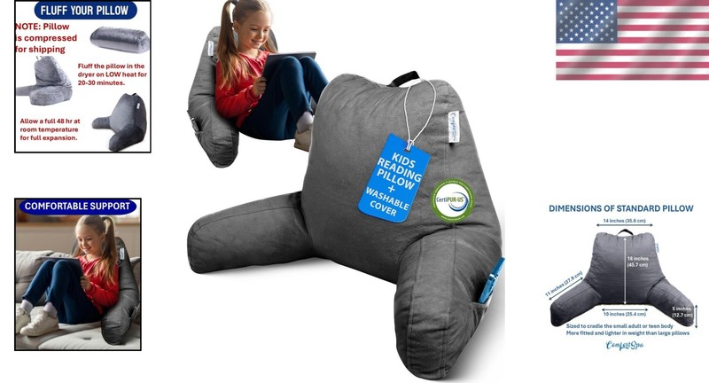Versatile Bed Rest Pillow for Reading & Relaxation – Adjustable Comfort in Grey gallery