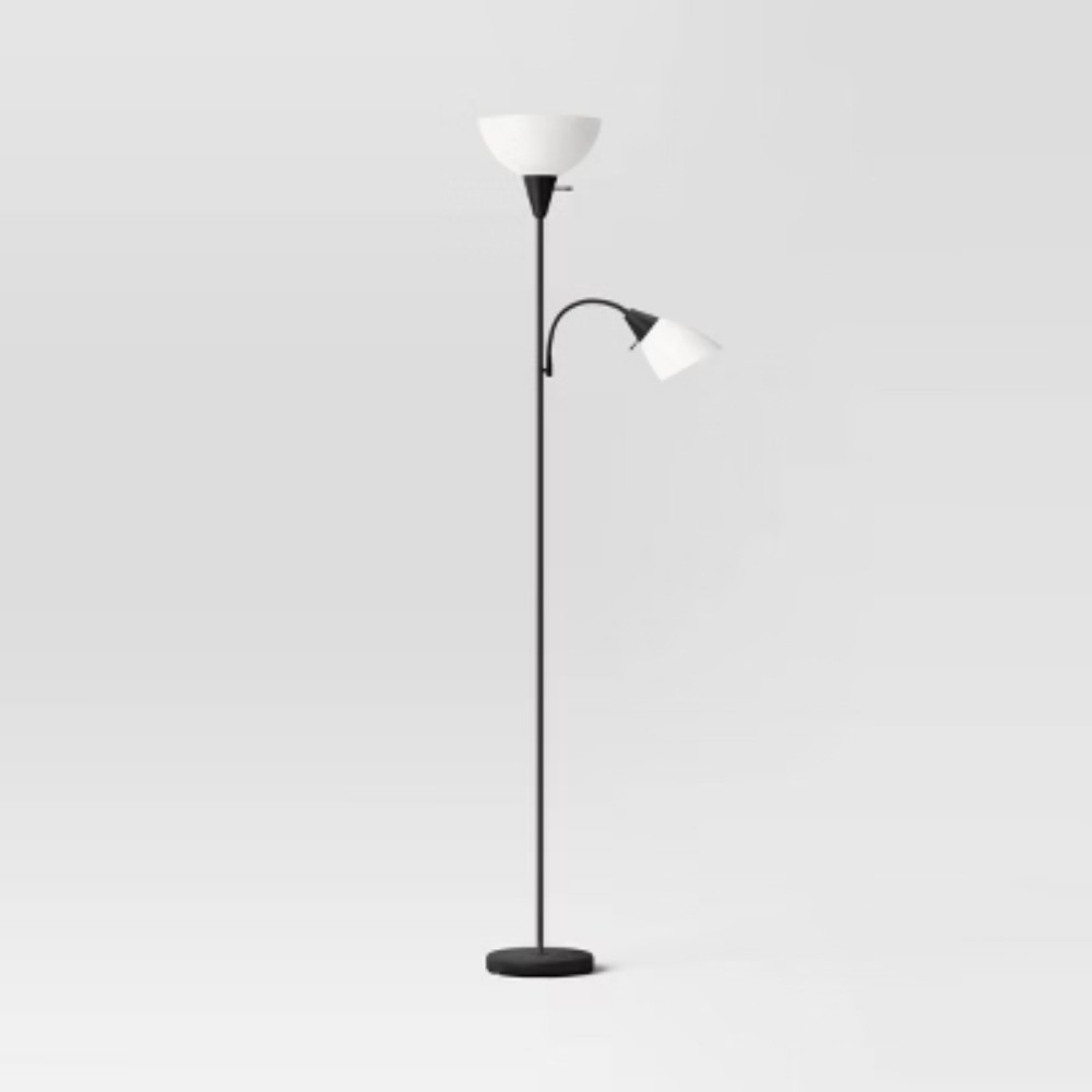 Torchiere with Task Light Floor Lamp Black : Adjustable, ETL Listed, Metal Body gallery