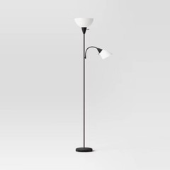 Torchiere with Task Light Floor Lamp Black : Adjustable, ETL Listed, Metal Body
