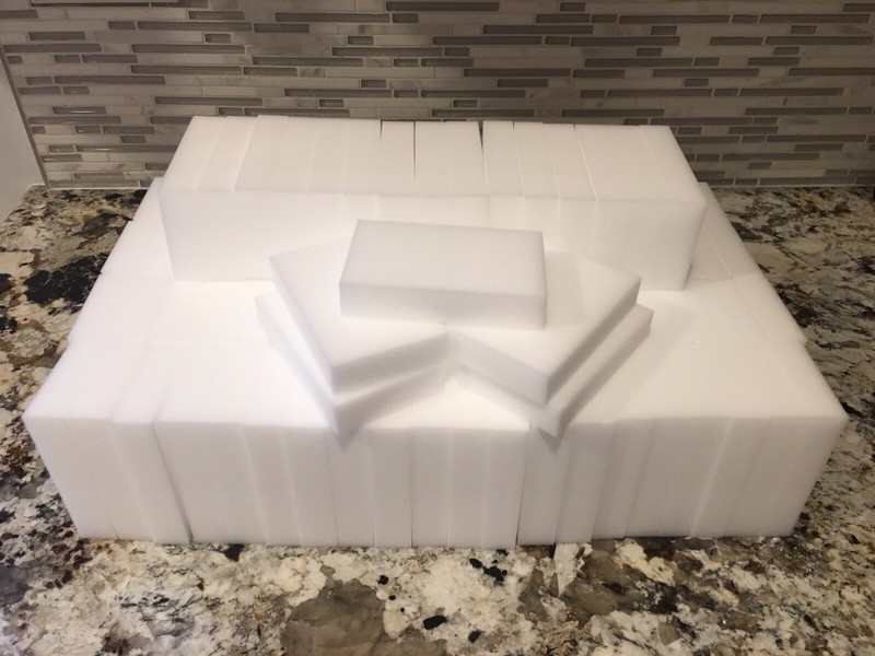 100 Melamine Sponge Eraser BULK PACK 10x6x2cm 3/4" Thick- Works Like Magic! gallery