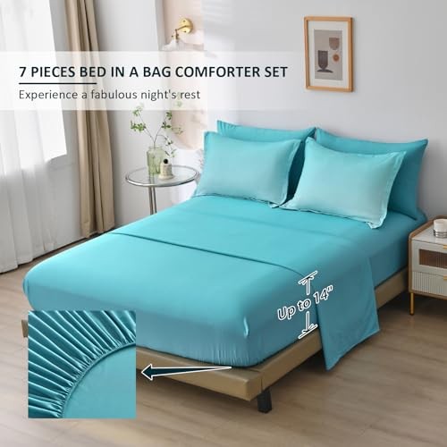 7 Pieces Teal Comforter Set Lightweight Gradient Teal Green King Light Teal gallery