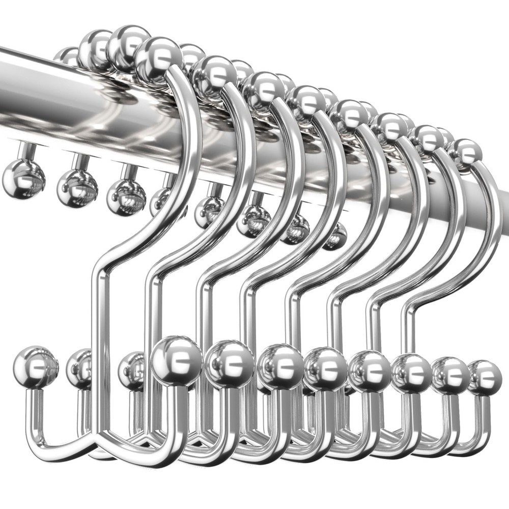Utopia Bedding Double Glide Roller Set of 12 Shower Curtain Hooks, Double Si...