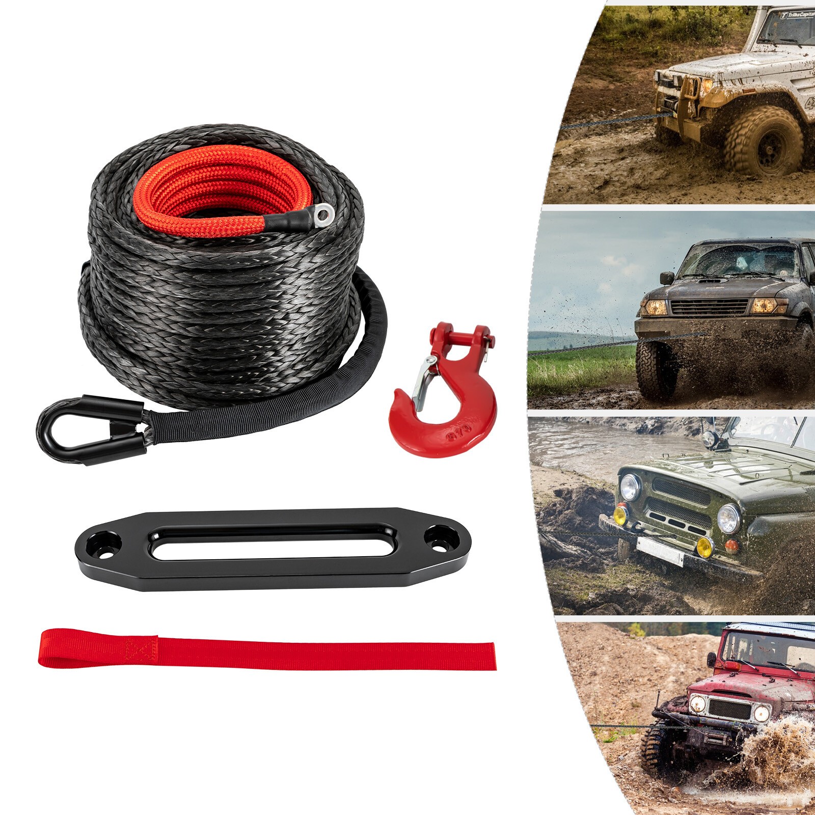 23809lb 92ft 1/2" Synthetic Winch Cable Winch Rope W/ Hook fit Atv, Suv gallery