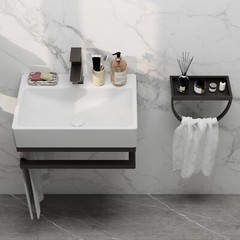 21″ White Wall Mounted Vessel Sink Floating Ceramic Basin Bowl w/ Bracket Faucet