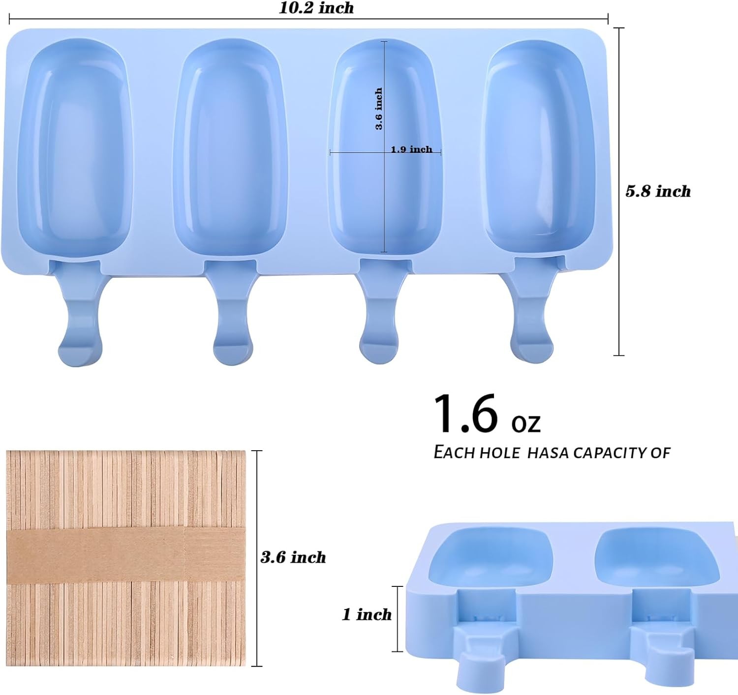 2PCS Popsicle Silicone Molds w/ 50 Wooden Sticks Blue Ice Cream Cake Pop Set gallery