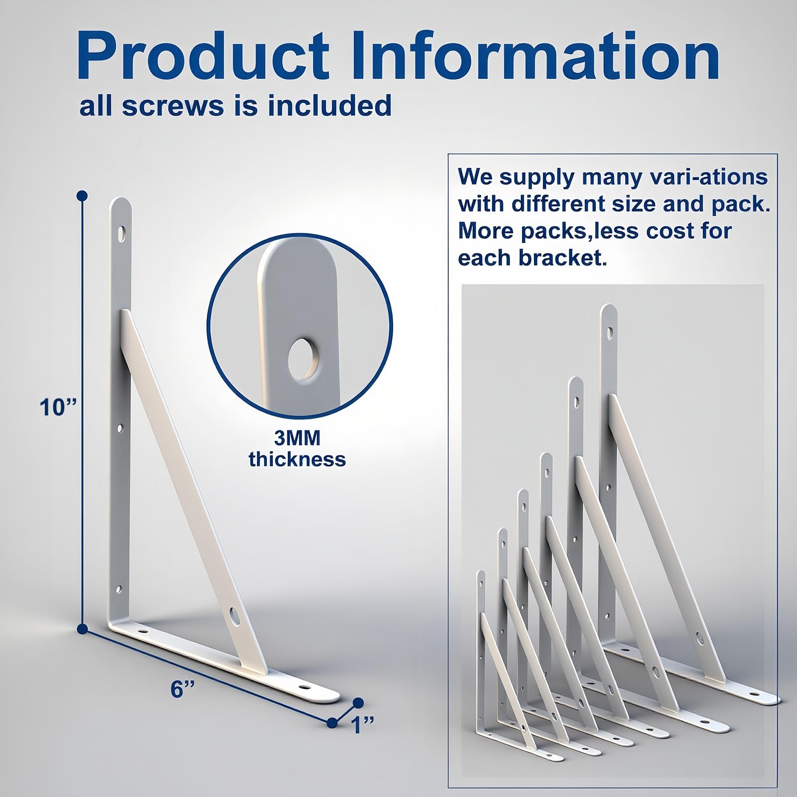 4 PCS 10 Inch Shelf Brackets White Steel Heavy Duty Wall Mount Support Brace gallery