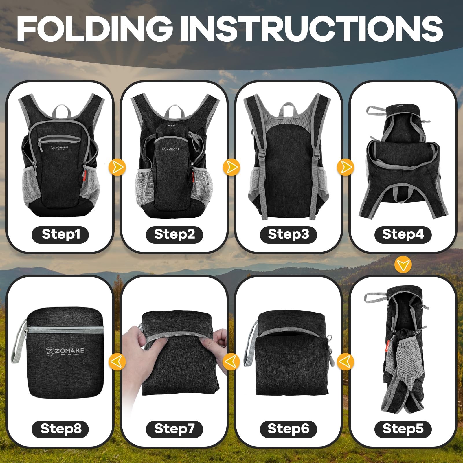 Ultra Lightweight Packable Backpack 10L Foldable Water Resistant Black 5